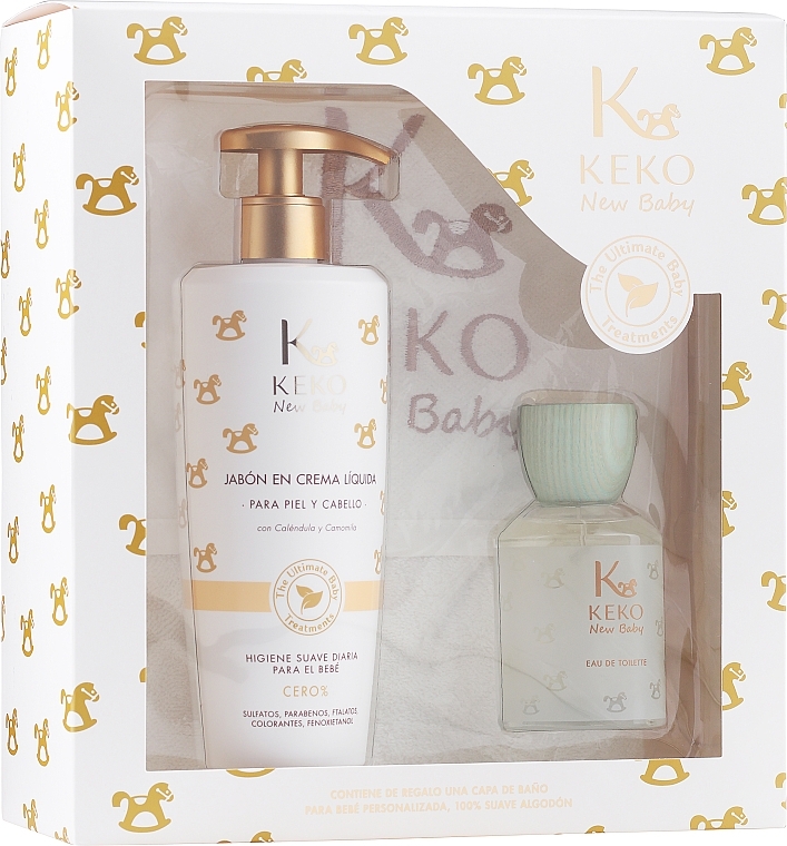 Keko New Baby The Ultimate Baby Treatments - Набор (cr soap/500ml + towel/1pc + edt/100ml) — фото N1