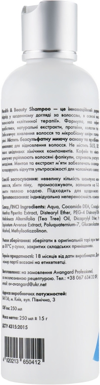 Шампунь для догляду за чоловічим волоссям з охолоджувальним ефектом - Avangard Professional Health & Beauty Shampoo For Men — фото N4