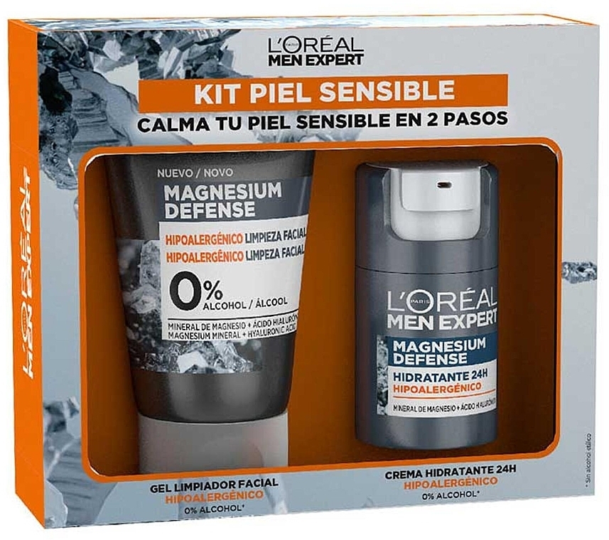 Набор - L'Oreal Paris Men Expert Magnesium Defense Set (cl/gel/100ml + f/cr/50ml) — фото N1