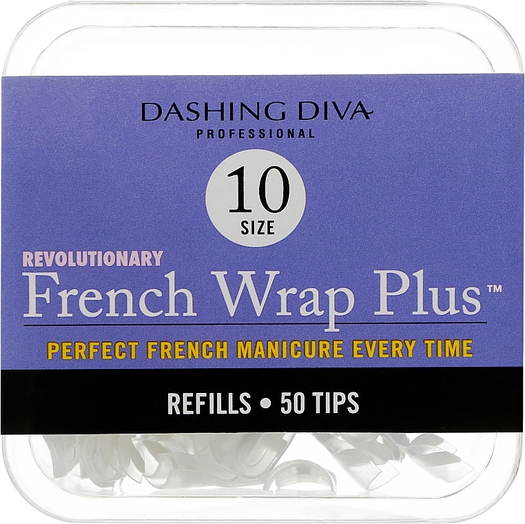 Тіпси вузькі - Dashing Diva French Wrap Plus White 50 Tips (Size - 10) — фото N1