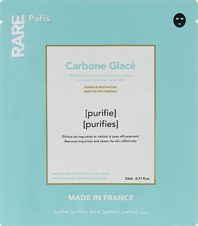 Черная тканевая маска для очищения и детокса кожи - RARE Paris Carbone Glace Ecological Cellulose Facial Mask
