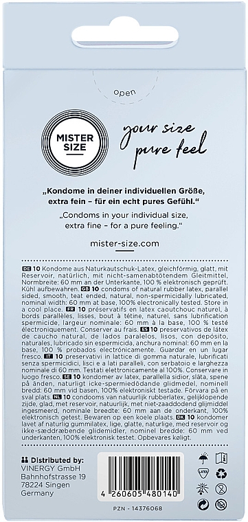Презервативи латексні, розмір 60, 10 шт. - Mister Size Extra Fine Condoms — фото N3