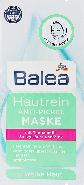 Маска для обличчя з олію чайного дерева - Balea Hautrein Anti-Pickel Maske