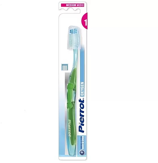 Зубна щітка середня, зелена - Pierrot Oxygen Medium Toothbrush — фото N1