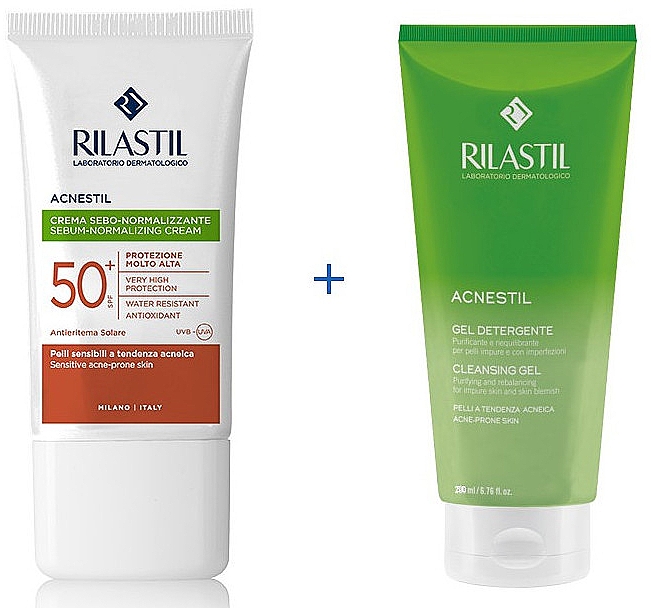 Набор - Rilastil Acnestil SPF50+ (cl/gel/50ml + f/cr/40ml) — фото N2