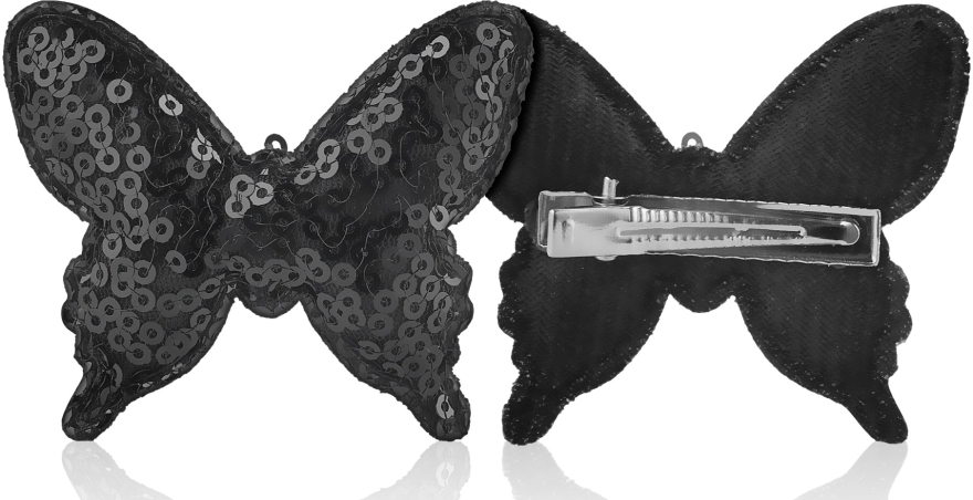 Заколка для волосся "Метелик з паєтками", чорна, d-320 - Dini Hand Made — фото N1