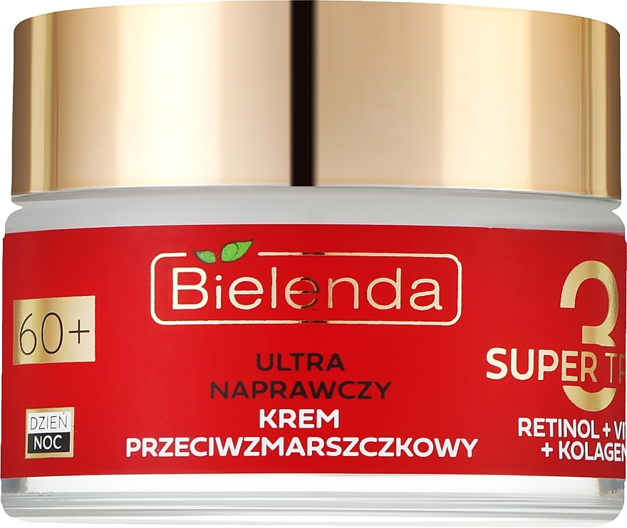 УЦЕНКА Восстанавливающий крем для лица против морщин 60+ - Bielenda Super Trio Retinol + Vit C + Kolagen * — фото N1