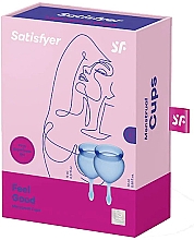 Набір менструальних чаш із хвостиком-крапелькою, синій - Satisfyer Feel Good Menstrual Cup Dark Blue — фото N2