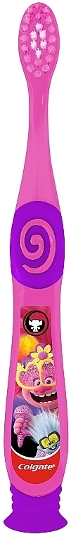 Зубна щітка дитяча для дітей від 2 до 6 років дуже м'яка, рожево-фіолетова, троль - Colgate Kids — фото N4