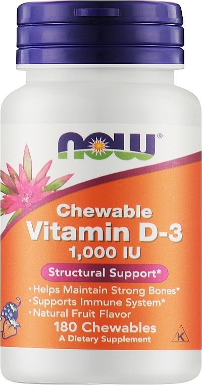 Вітамін D-3 жувальний, із фруктовим смаком - Now Foods Chewable Vitamin D-3 1000 IU — фото N1