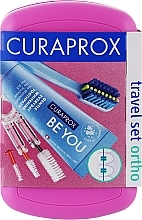 Набір дорожній ортодонтичний, рожевий - Curaprox Ortho Travel Set (tbr/1pc + paste/10ml + brush/3pc + bag) — фото N1