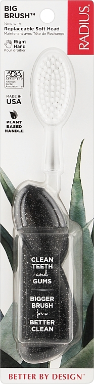 Зубная щетка для правши со сменной головкой, мягкая, черная блестящая - Radius Big Brush Right Hand With Replaceable Head — фото N1