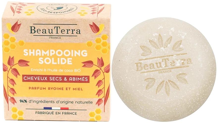 Твердий шампунь з вівсом і медом - BeauTerra Solid Shampoo For Dry Hair — фото N2
