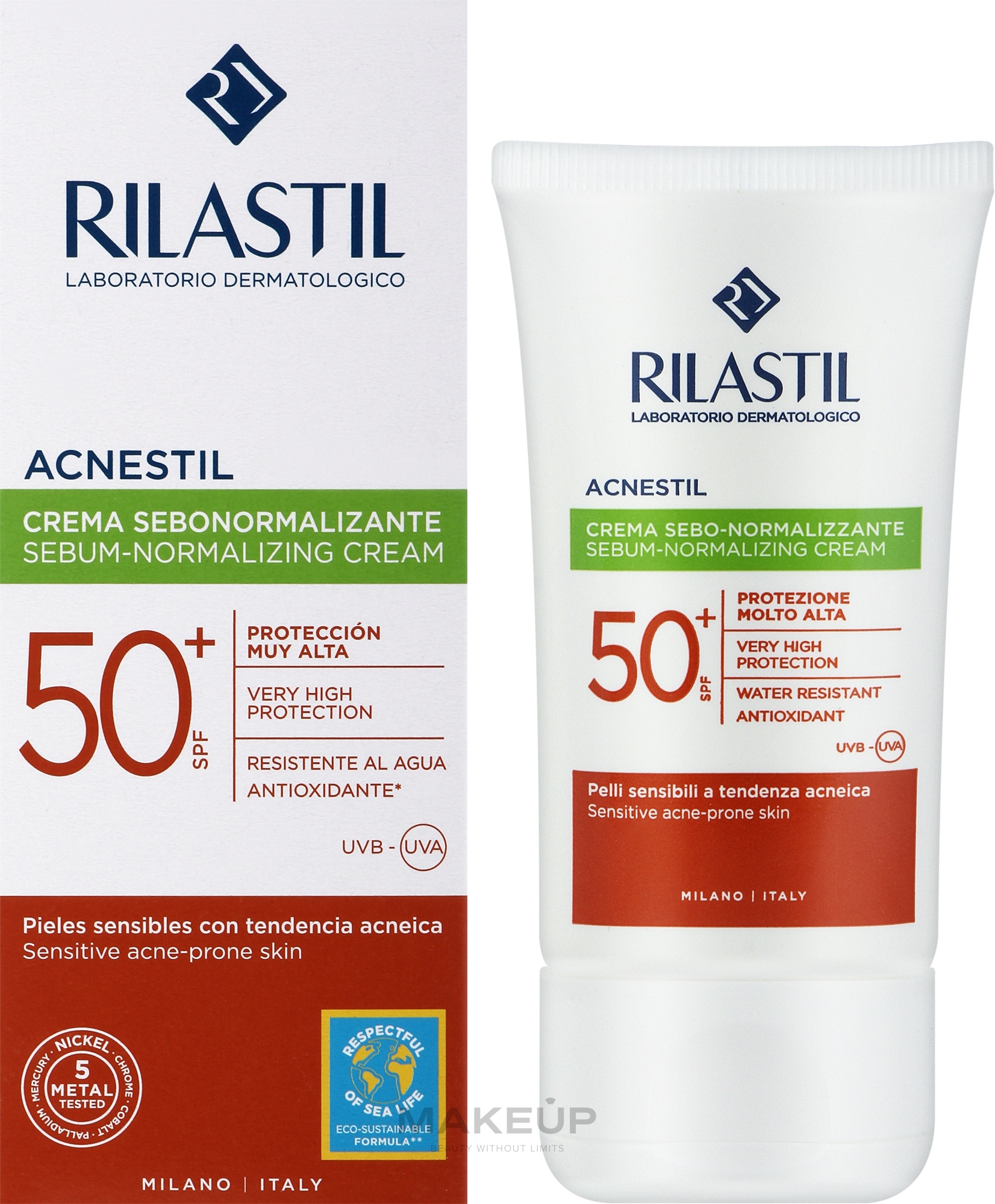 Сонцезахисний крем для кожи склонной к акне SPF 50+ - Rilastil Sun System Spf50+ Acnestil — фото 50ml