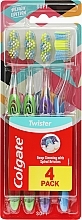 Парфумерія, косметика Набір м'яких зубних щіток, 4 шт., салатова+салатова+бузкова+блакитна  - Colgate Twister Design Edition Soft Toothbrush