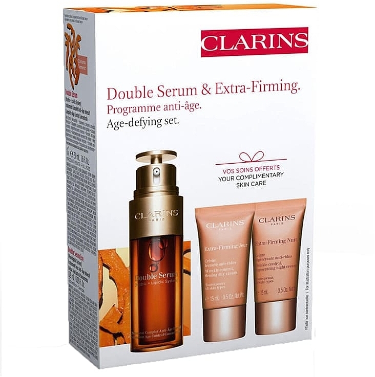 Набір - Clarins Double Serum & Extra-Firming Collection Set (ser/50ml + cr/2x15ml + eye/ser/0.9ml + bag) — фото N1