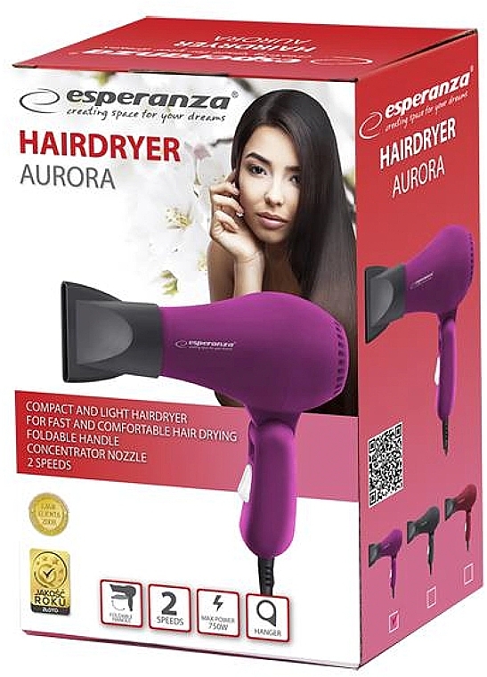 Фен, фіолетовий - Esperanza EBH003P Hair Dryer Aurora — фото N2