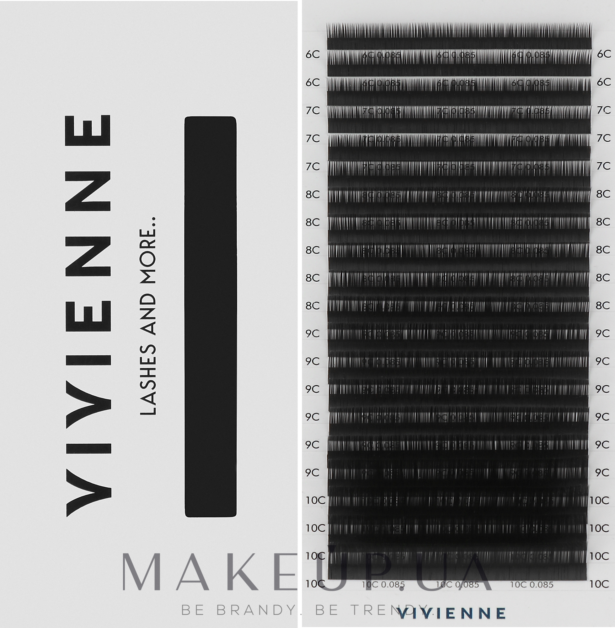 Накладні вії "Elite", чорні, 20 ліній (mix, 0,085, C, (6-10)) - Vivienne — фото 1уп