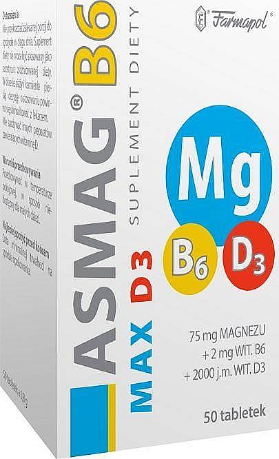 Пищевая добавка "Asmag B6 Max D3", таблетки - Farmapol — фото N1