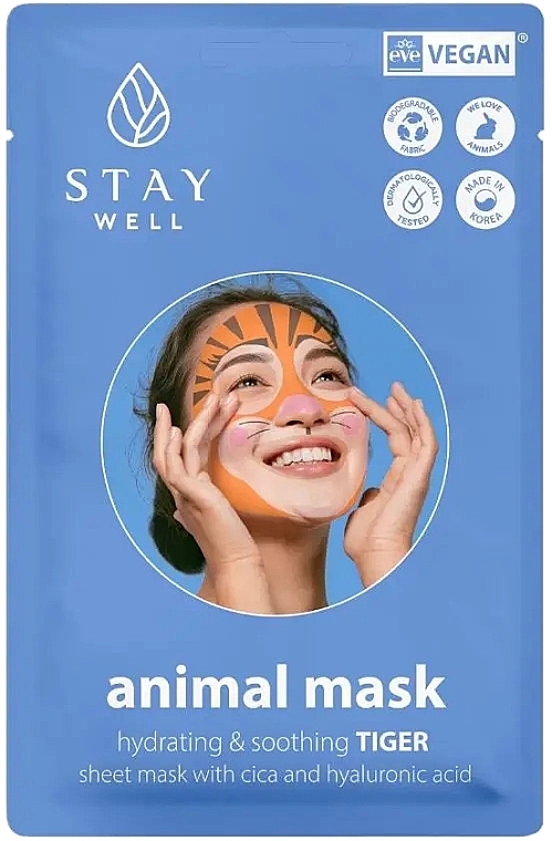 Увлажняющая и успокаивающая тканевая маска для лица "Тигр" - Stay Well Animal Tiger Hydrating & Soothing Sheet Mask — фото N1