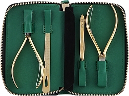 Манікюрний набір 4 предмети, MD.32, у зеленому футлярі, світло-золотистий - Nghia Export Manicure Set — фото N1