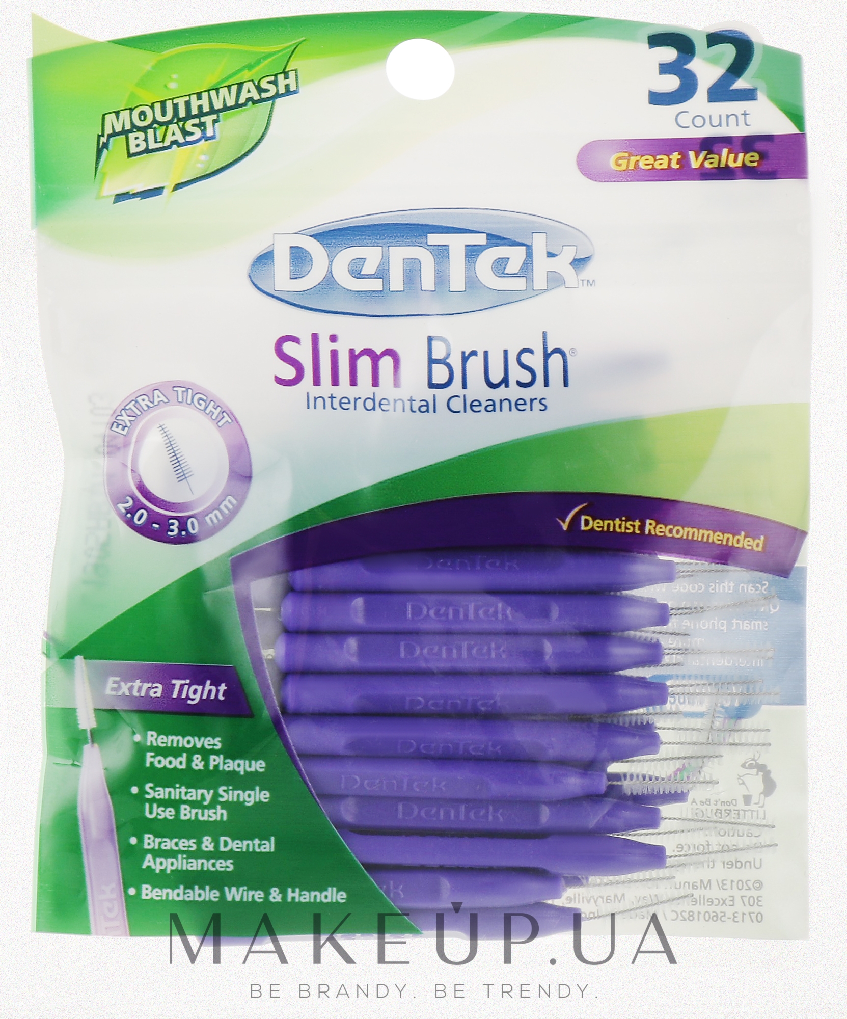 Щётки ультра тонкие для очень узких межзубных промежутков - DenTek Slim Brush Cleaners Ultra Thin Tapered — фото 32шт