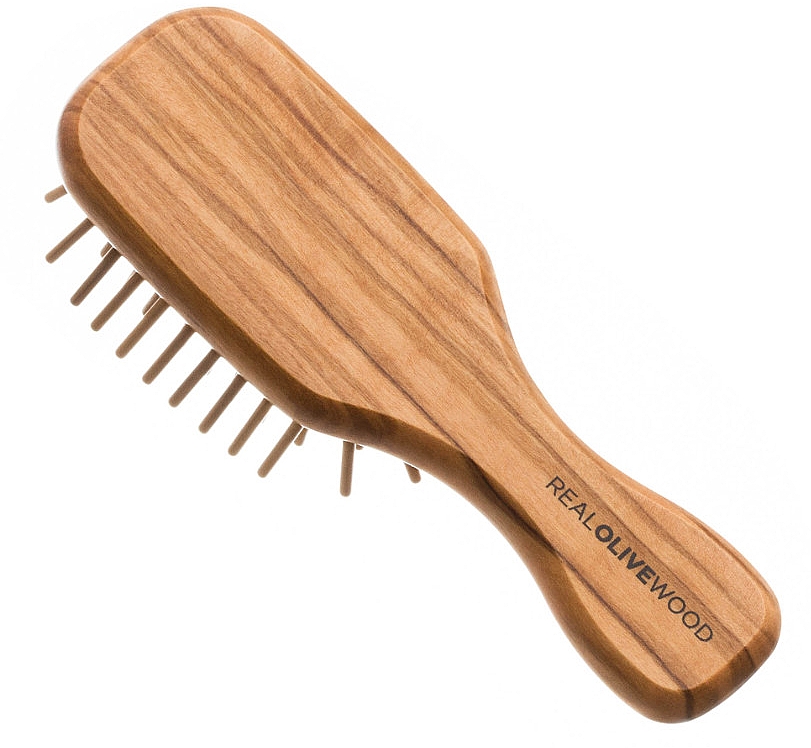 Антистатическая мини-щетка для волос из оливкового дерева - Hydrea London Olive Wood Mini Anti-Static Hair Brush — фото N2