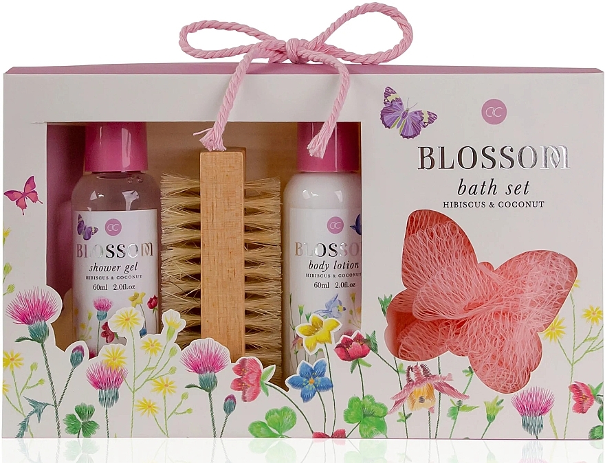 Набор - Accentra Hibiscus & Coconut Blossom Bafh Set (sh/gel/60ml + b/lot/60ml + bath/sponge/1pcs + nail/brush) — фото N1