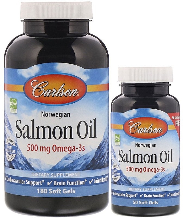 Набор "Лососевое масло, капсулы" - Carlson Labs Norwegian Salmon Oil (capsule/180szt + capsule/50szt)	 — фото N1
