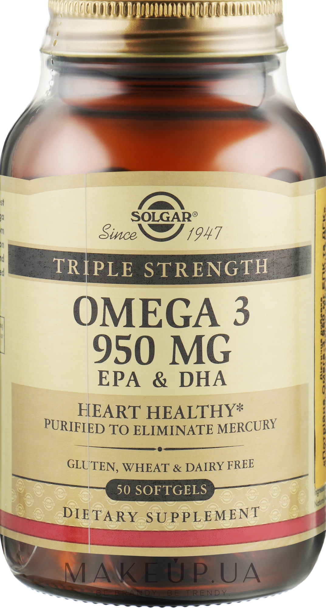 Дієтична добавка "Потрійна омега-3 ЕПК/ДГК, 950 мг", капсули - Solgar Triple Strength Омега-3 — фото 50шт