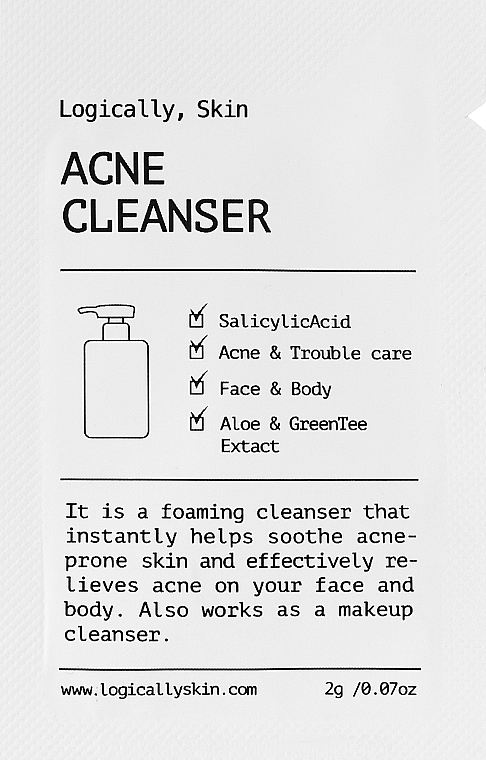 Очищувальний засіб для шкіри обличчя та тіла з акне - Logically, Skin Acne Cleanser (пробник) — фото N1