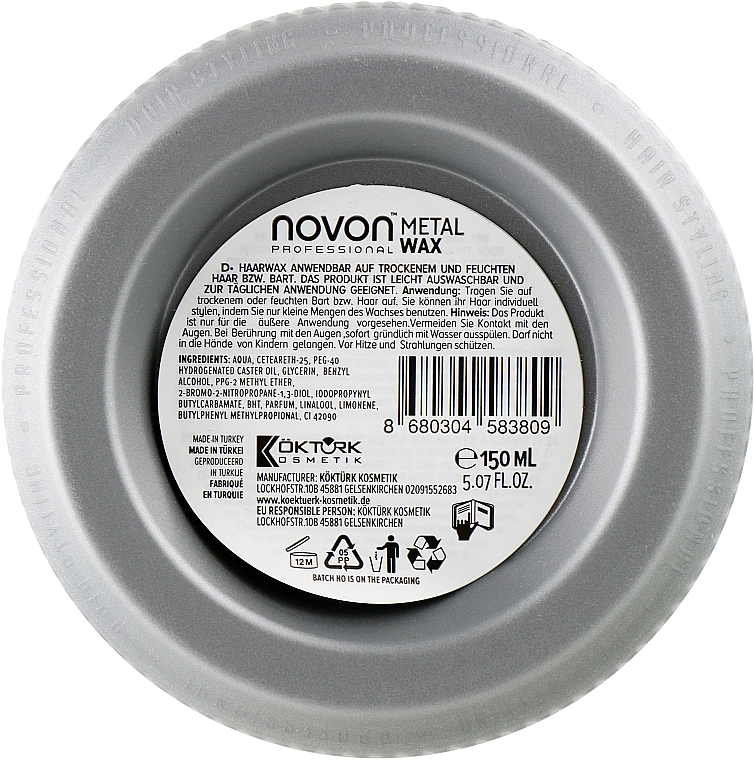 Віск для волосся сильної фіксації з металевим блиском - Novon Professional Metal Wax Strong Hold — фото N4
