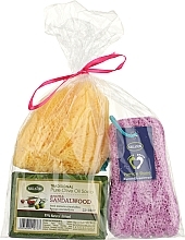 Набір, мило з ароматом сандалового дерева - Kalliston (soap/100g + stone/1pcs + sponge/1pcs) — фото N2