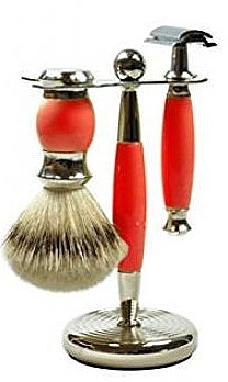 Набір для гоління - Golddachs Silver Tip Badger, Polymer Handle, Red, Chrom, Safety Razor (sh/brush + razor + stand) — фото N1