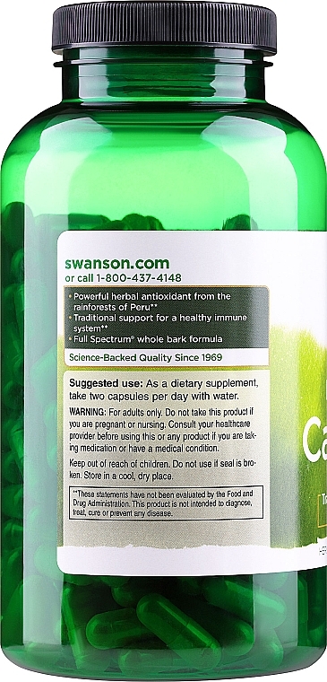 Харчова добавка "Екстракт котячого кігтя", 500 мг - Swanson Cat's Claw — фото N2