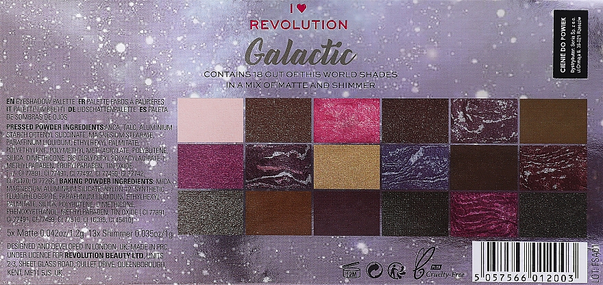 Палетка теней для век, 18 оттенков - I Heart Revolution Chocolate Galactic — фото N3