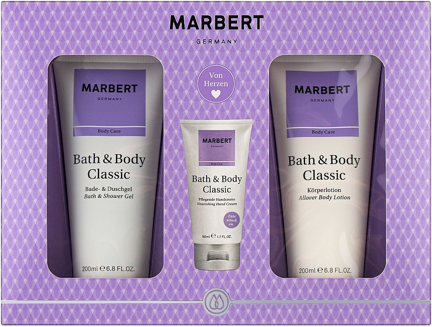 Marbert Bath & Body Classic - Набор (sh/gel/200ml + h/cr/50ml + b/lot/200ml) — фото N1