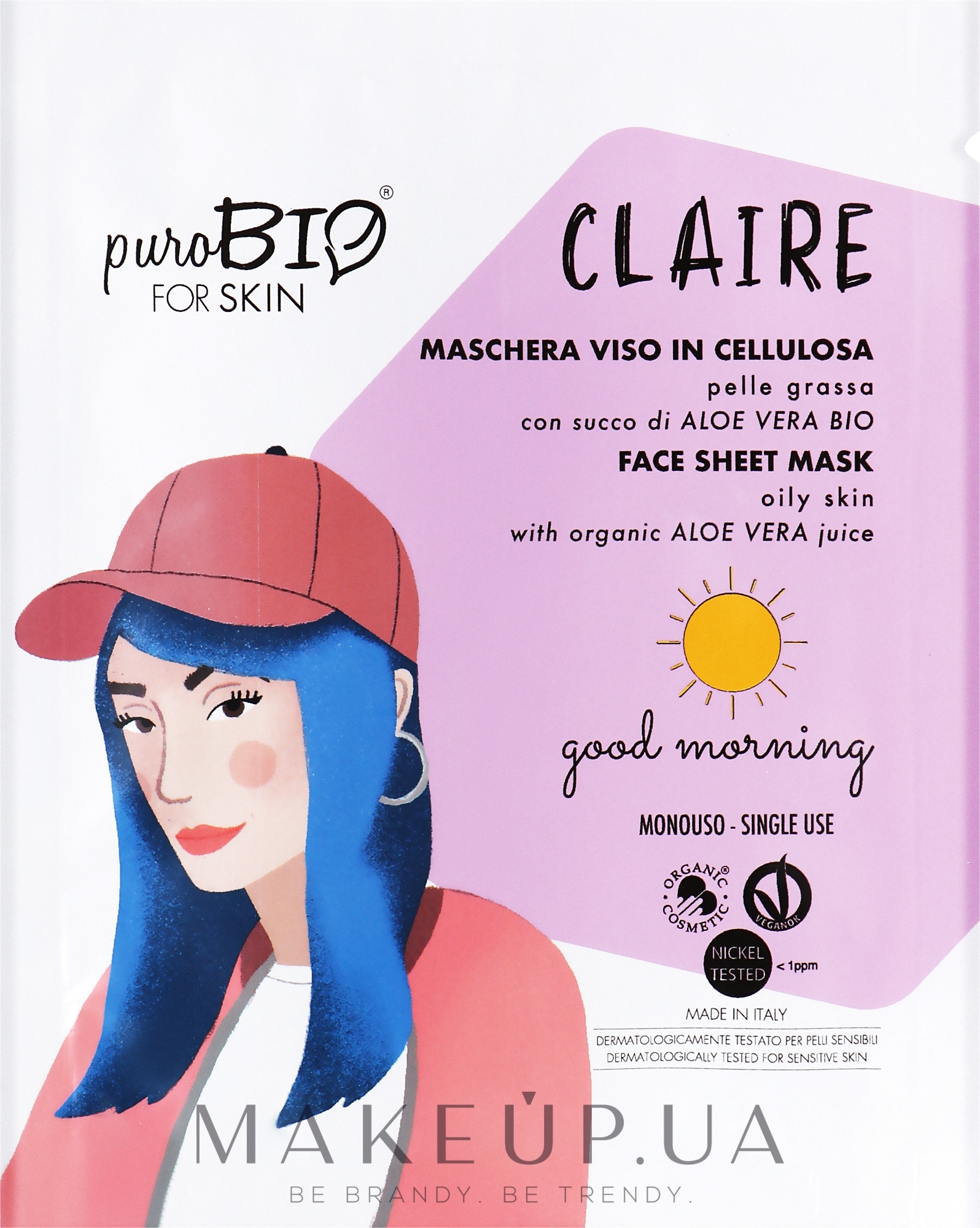 Тканевая маска для лица для жирной кожи "Доброе утро!" - PuroBio Cosmetics Claire Face Sheet Mask For Oily Skin Good Morning — фото 15ml