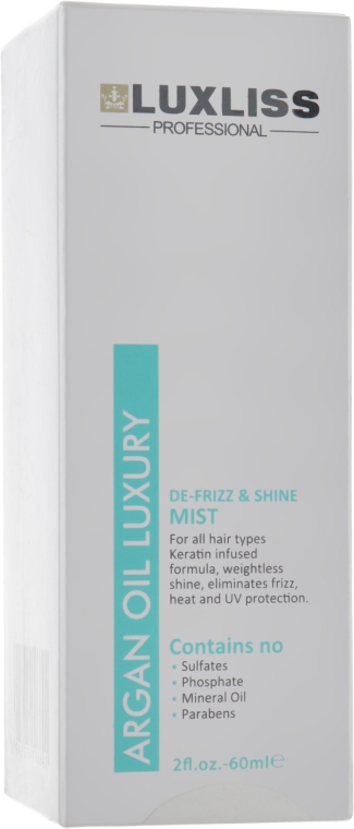 Аргановый спрей для волос - Luxliss De-Frizz & Shine Mist