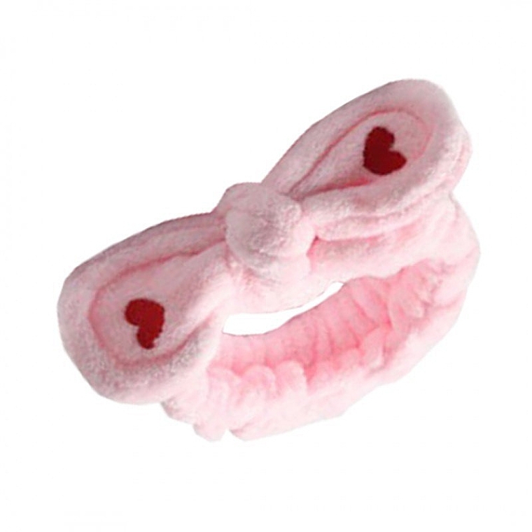 Косметична пов'язка для волосся із сердечками, рожева - Ecarla — фото N1