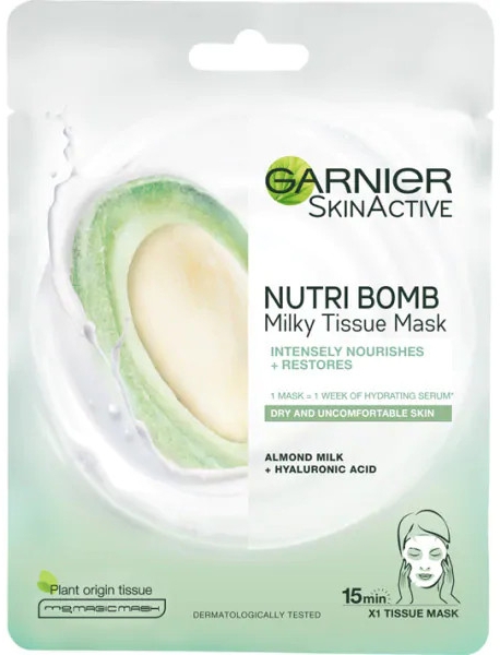 Тканинна маска для обличчя "Мигдаль і гіалуронова кислота" - Garnier SkinActive Nutri Bomb Almond and Hyaluronic Acid Tissue Mask