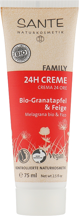 Біокрем для обличчя 24 г. "Захист і догляд" з гранатом і інжиром - Sante Family Organic Pomegranate & Fig 24h Cream — фото N1