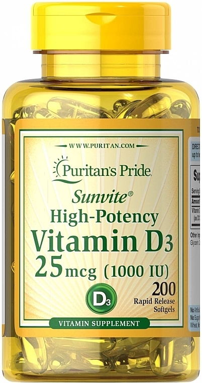 Диетическая добавка "Витамин D3", 25 мкг - Puritan's Pride Vitamin D3  — фото N1
