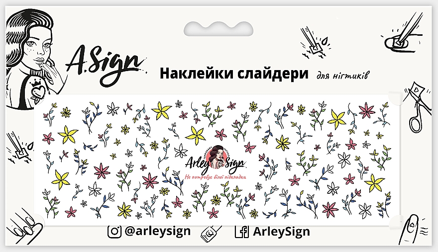 Наклейка-слайдер для нігтів "Квіткова розмальовка" - Arley Sign