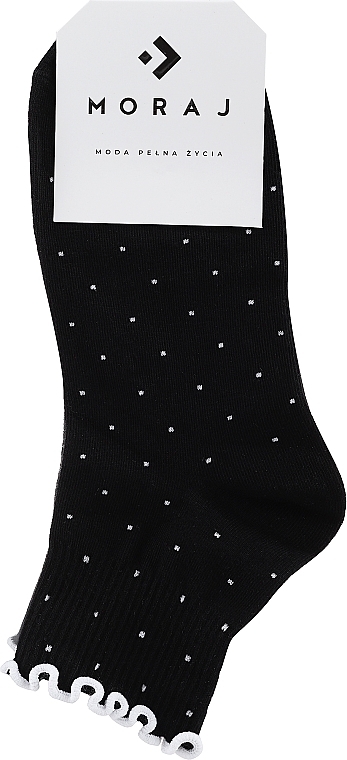 Носки женские короткие хлопковые с рюшами, черные в точку - Moraj — фото N1