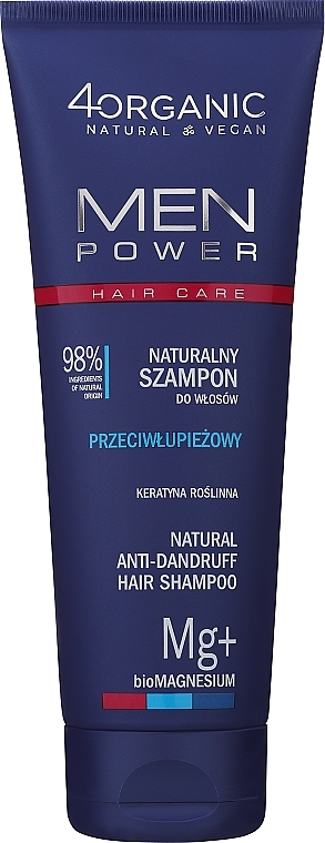 Натуральный шампунь против перхоти - 4Organic Men Power Anti-Dandruff Natural Shampoo — фото N1