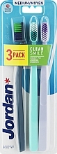 Зубная щетка средняя, 3 шт (темно-синяя, лиловая, мятная) - Jordan Clean Smile Medium — фото N1