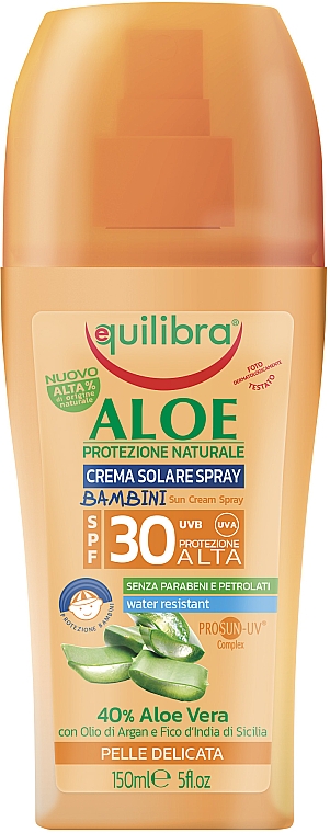 Детский солнцезащитный крем-спрей SPF 30 - Equilibra Sun Cream Aloe SPF 30 For Kids Spray Bottle 