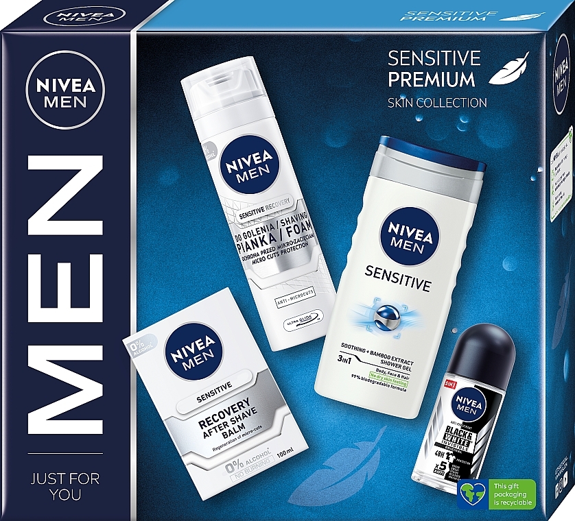 Набор - NIVEA MEN Sensitive Premium (sh/gel/250ml + deo/50ml + ash/balm/100ml + foam/200ml) — фото N1