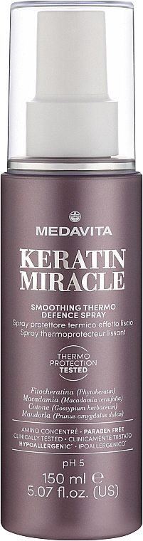 Разглаживающий термозащитный спрей для волос - Medavita Keratin Miracle Smoothing Thermo Defence Spray — фото N1